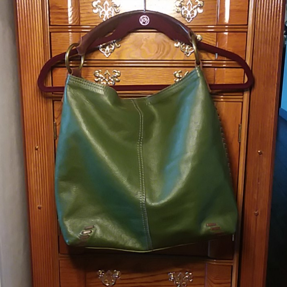 Vintage Lucky Brand Olive Green Leather Hobo Tote